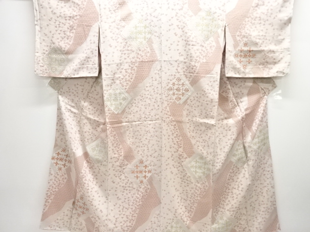 JAPANESE KIMONO / ANTIQUE KIMONO / SILK / URUSHI / WOVEN RHOMBUS & FLORAL CREST